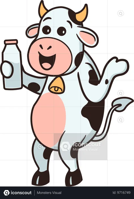 Cow holding milk bottle  Illustration