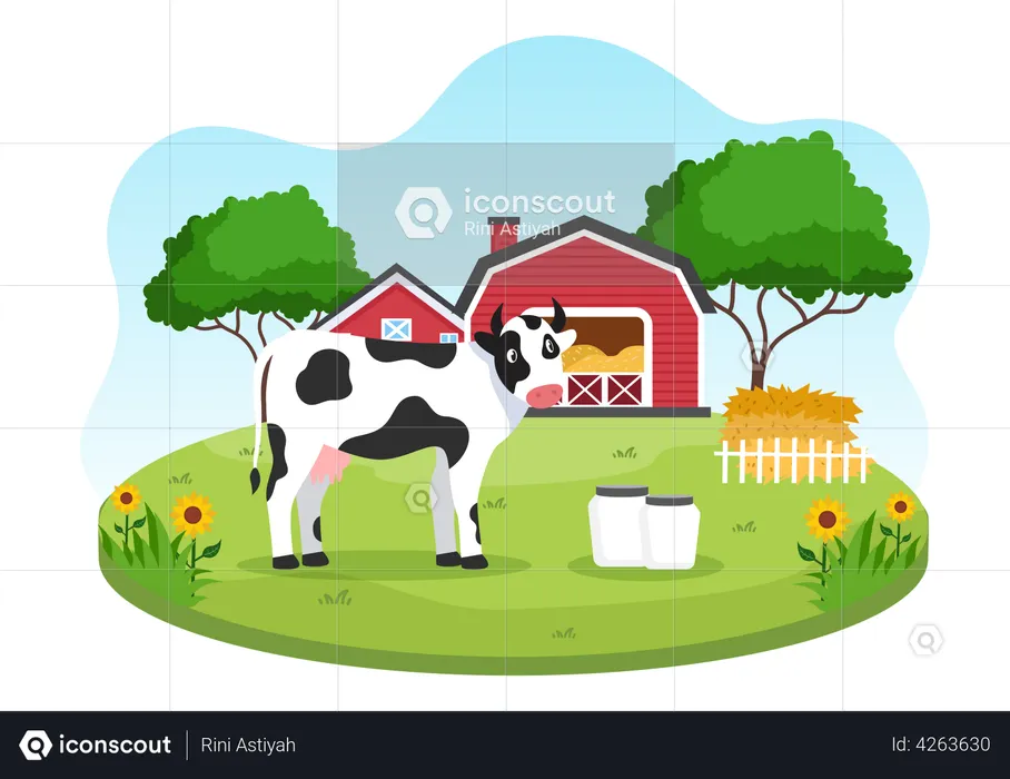 Cow in Countryside farm  Illustration