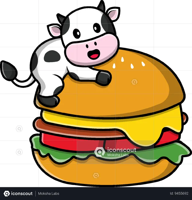 Cow On Big Burger  Illustration