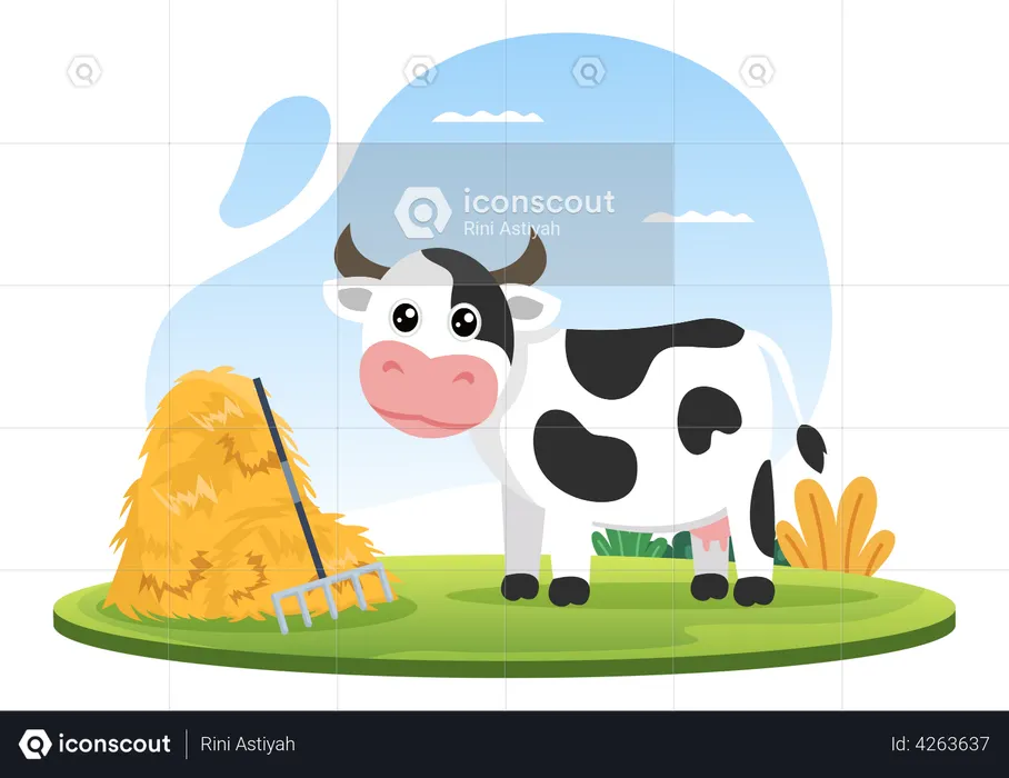Cow standing in farm  Illustration