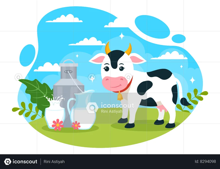 Cow with milk jar  Illustration