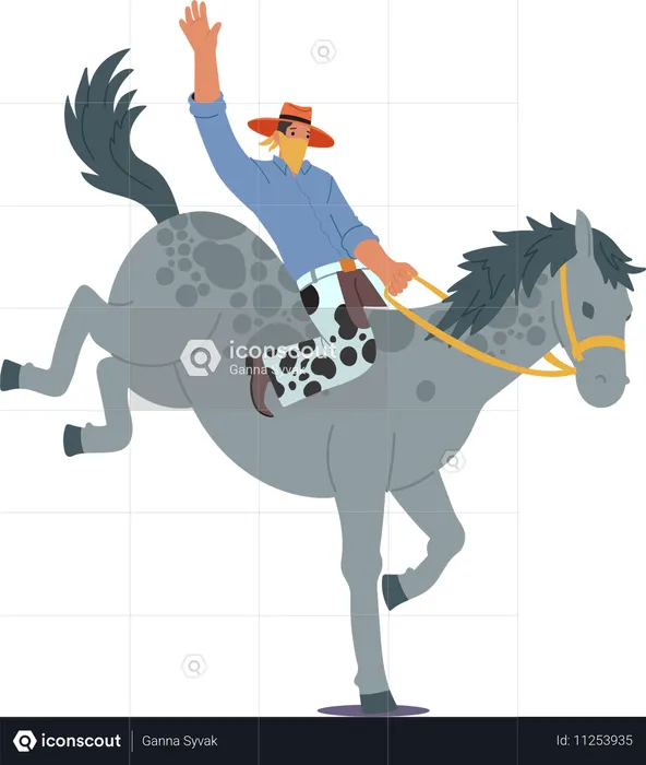Cowboy enjoying horse ride  Illustration