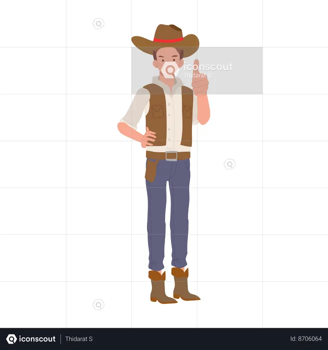 Cowboy in hat and boots giving thumbs up  Illustration