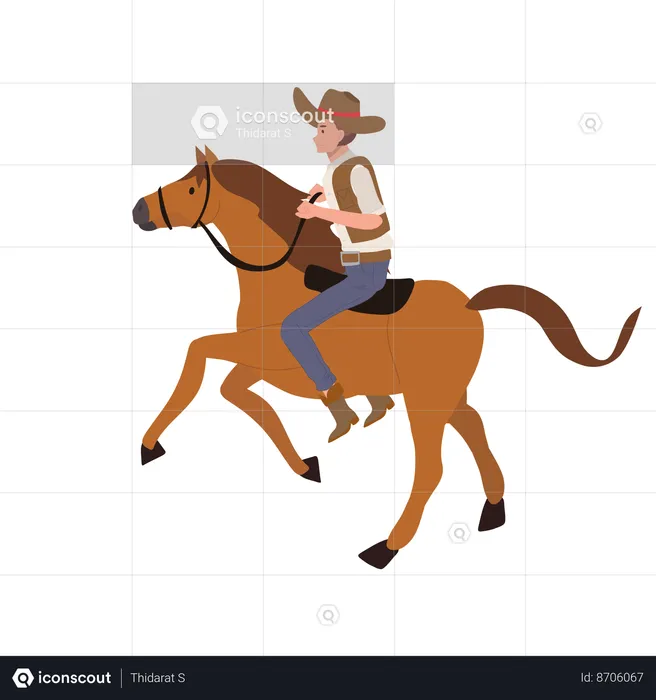 Cowboy in hat riding horse  Illustration