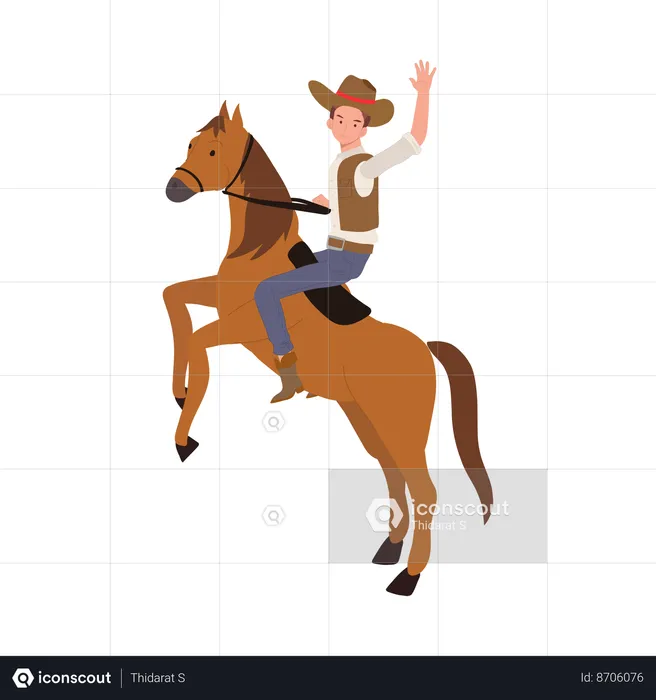 Cowboy in hat riding horse  Illustration