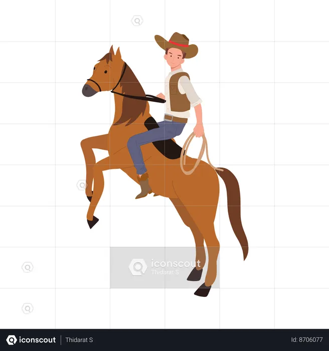 Cowboy in hat riding horse  Illustration