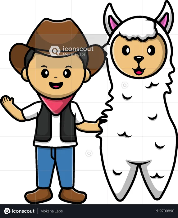 Cowboy mit Lama Alpaka  Illustration