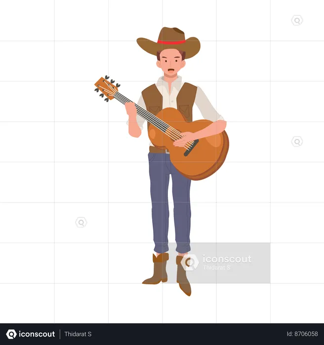 Cowboy playing guitar  Illustration