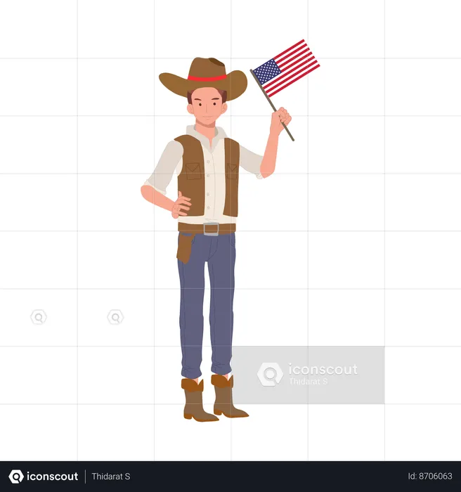 Cowboy with american flag  Illustration