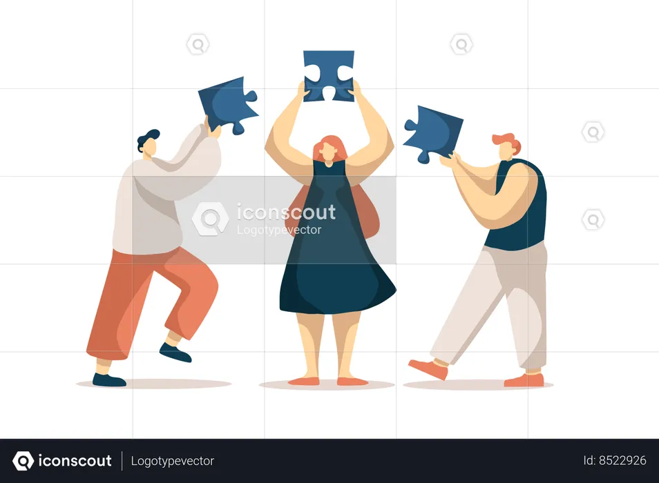 Coworkers assembling jigsaw puzzle  Illustration