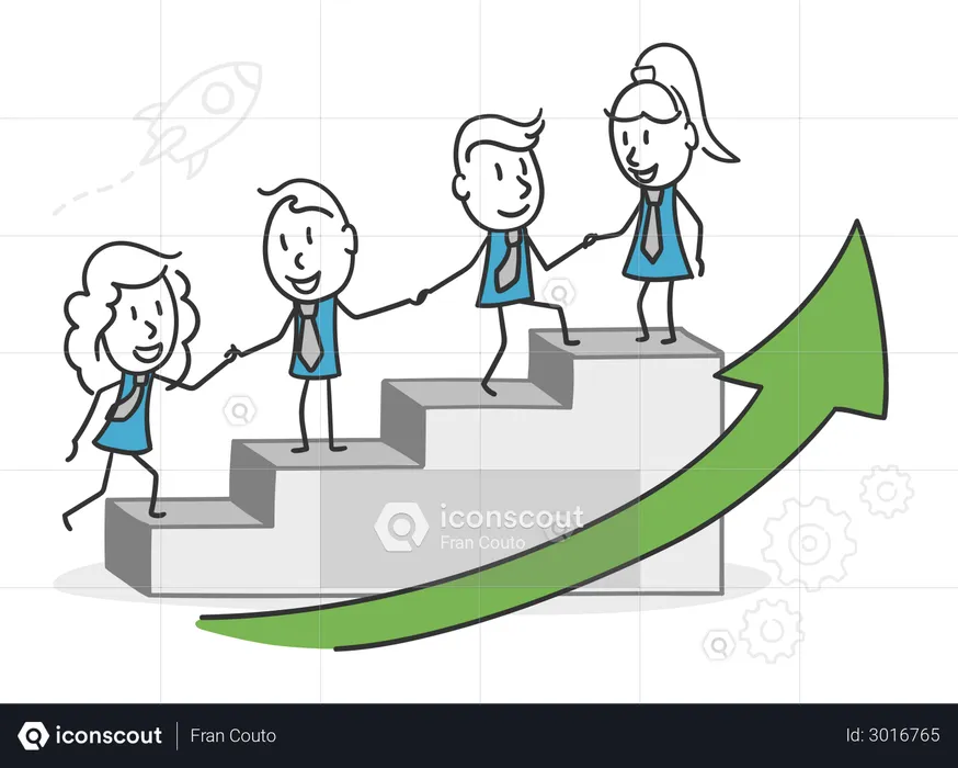 Coworkers grow together and achieve better business performance  Illustration