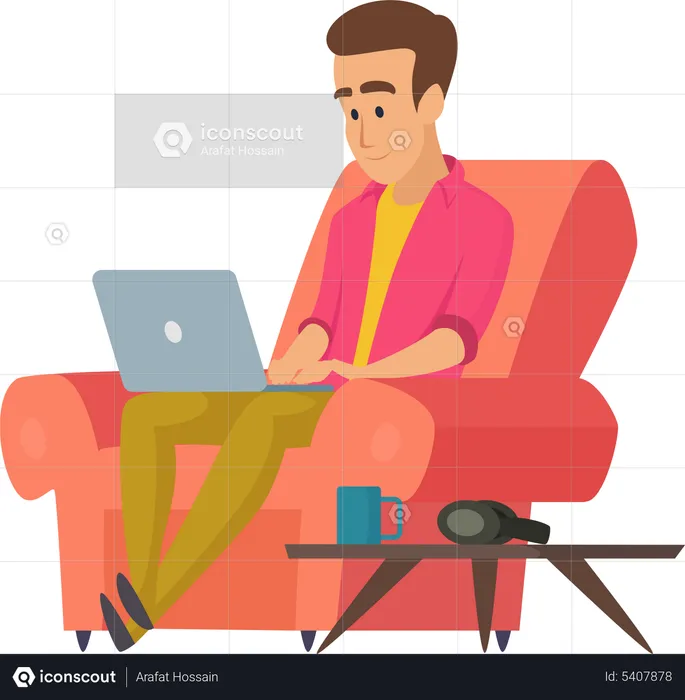 Coworkers sitting on sofa with laptop  Illustration