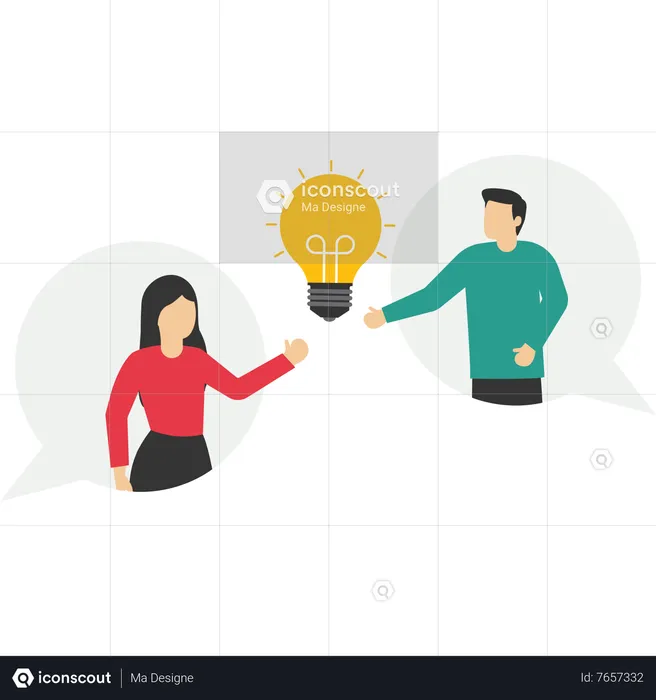 Coworkers standing in speech bubbles talking about new ideas  Illustration