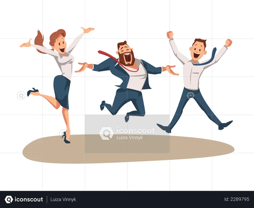 Coworking Business Team Jumping and Celebrating Success  Illustration