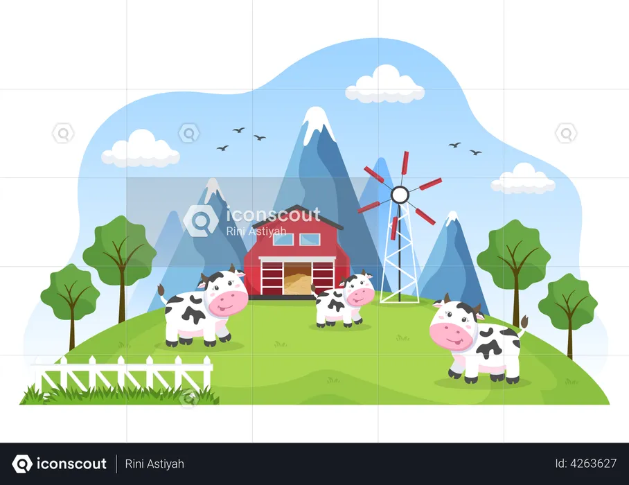 Cows in farm  Illustration
