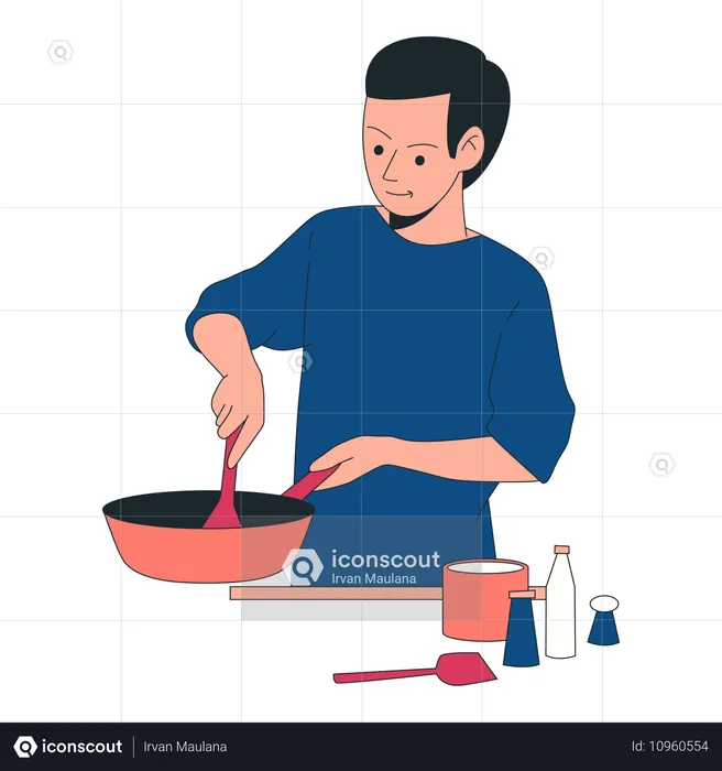 Masculino cozinhando na cozinha  Ilustração