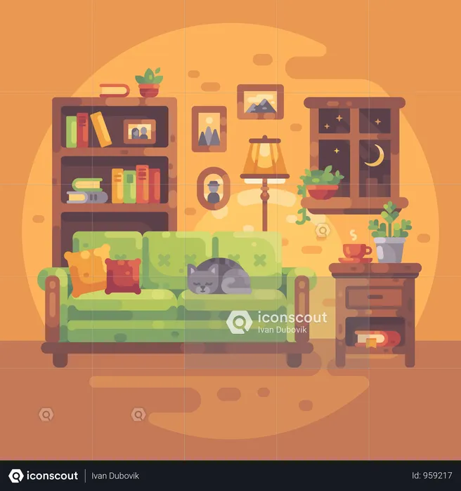 Cozy Evening At Home  Illustration