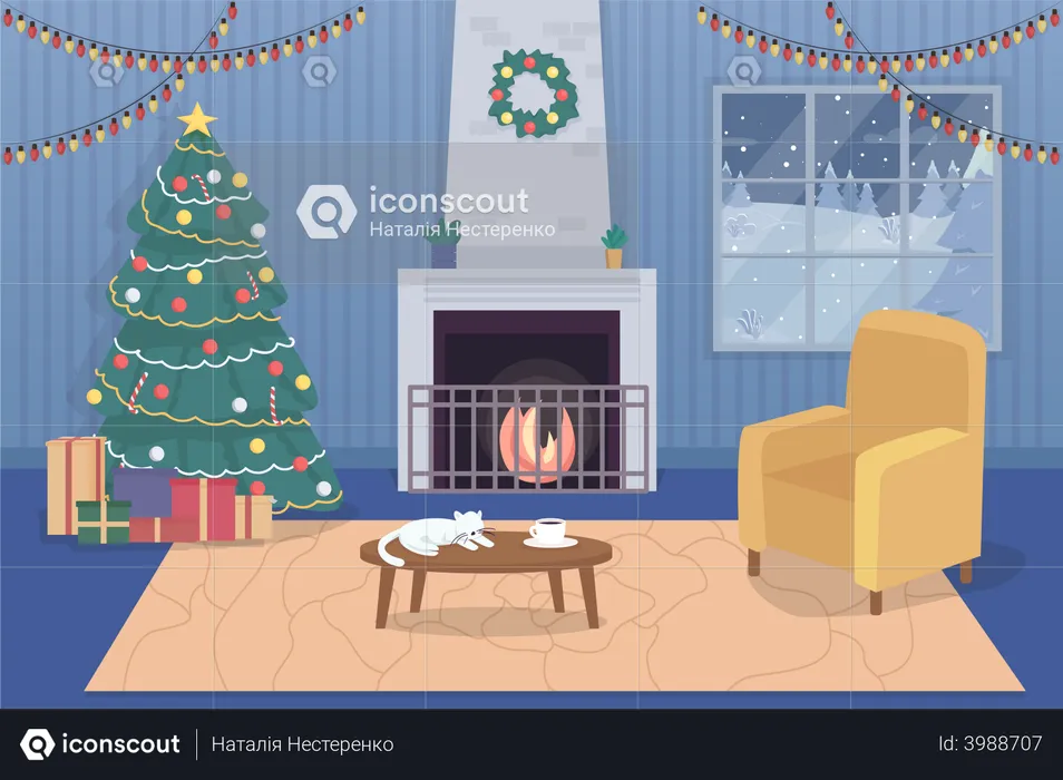Cozy home at Christmas  Illustration