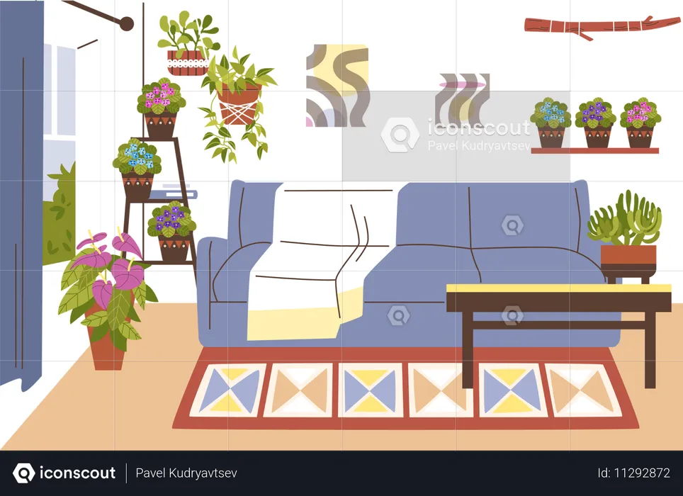 Cozy living room interior with sofa  Illustration