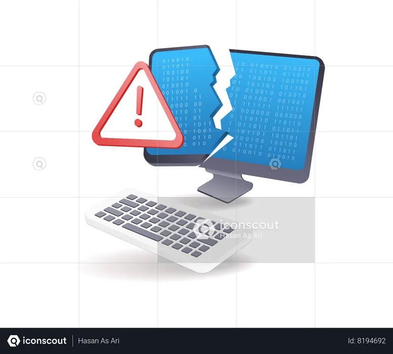 Cracked computer monitor with warning symbol  Illustration