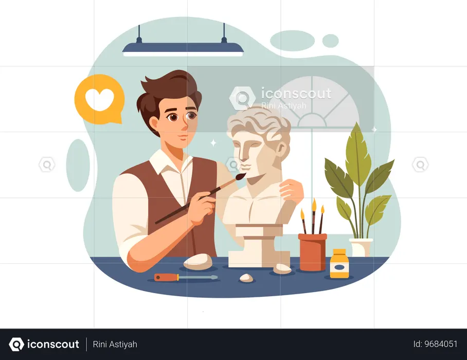 Craftsman Carving Rock Using Sculpting Tools  Illustration