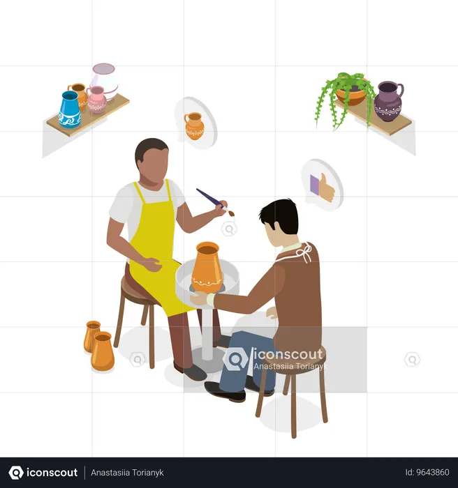 Craftsman Creating and Paint Ceramic Pot  Illustration