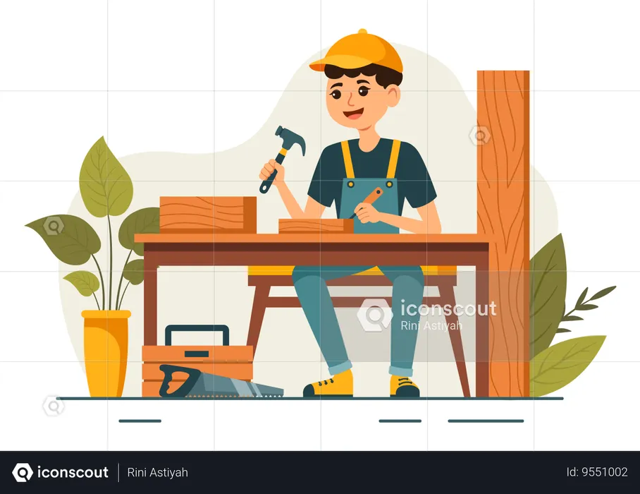 Craftsmen Producing Furniture Using Tool  Illustration