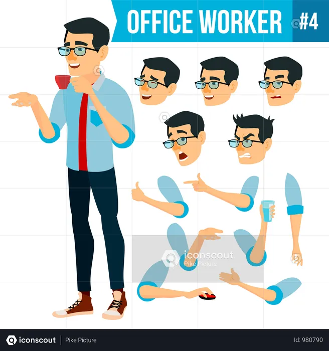 Conjunto de creación de animación de empresario con diferentes emociones faciales  Ilustración