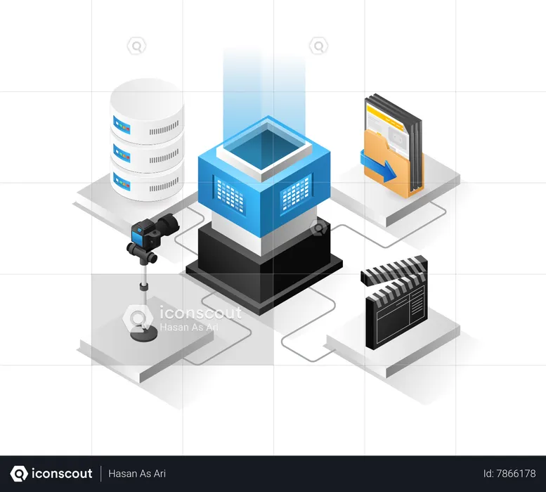 Centro de base de datos de contenidos para creadores de vídeos  Ilustración