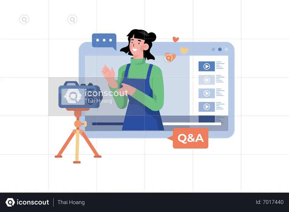 Video Creator transmite en vivo una sesión de preguntas y respuestas con su audiencia  Ilustración
