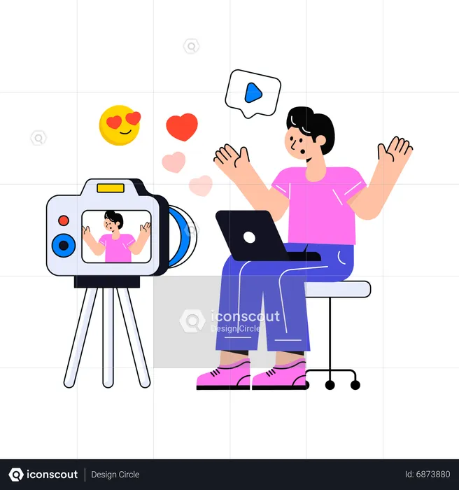 Creadora de contenido femenino grabando vídeo  Ilustración