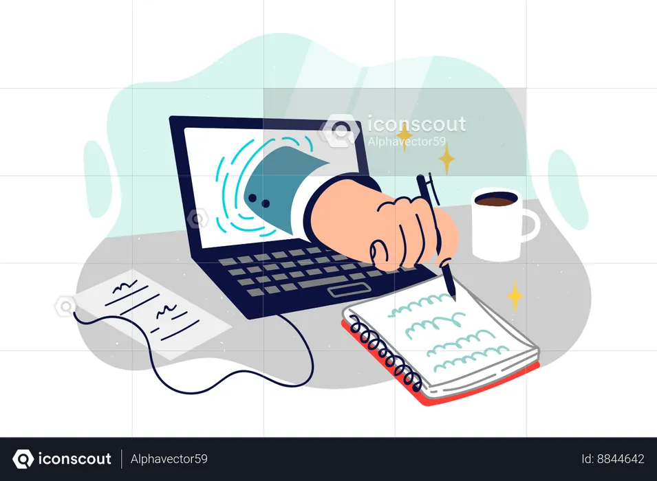 Creating business notes in notepad  Illustration