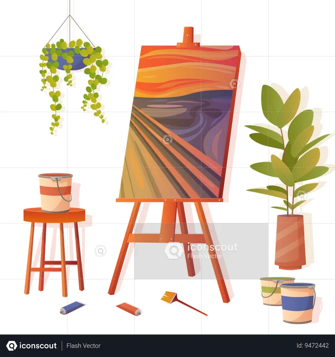 Creative abstract picture on easel  Illustration