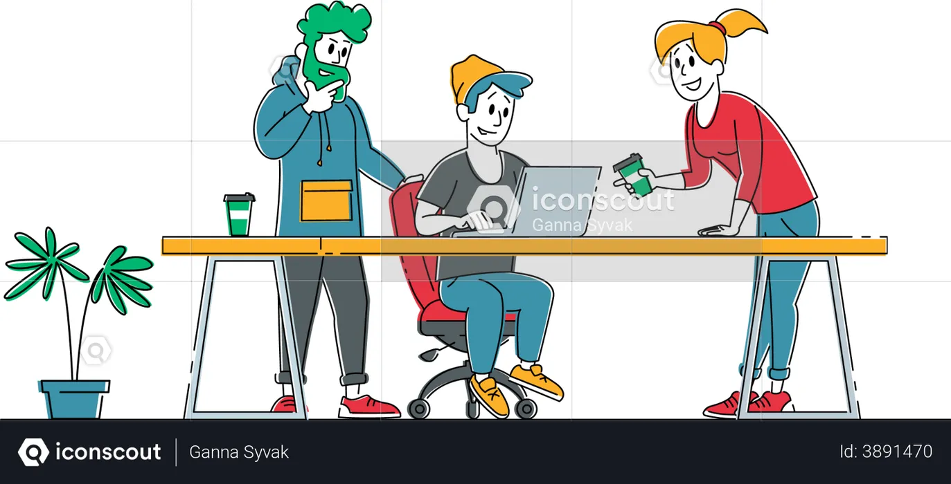 Creative Teamwork Process in Office  Illustration