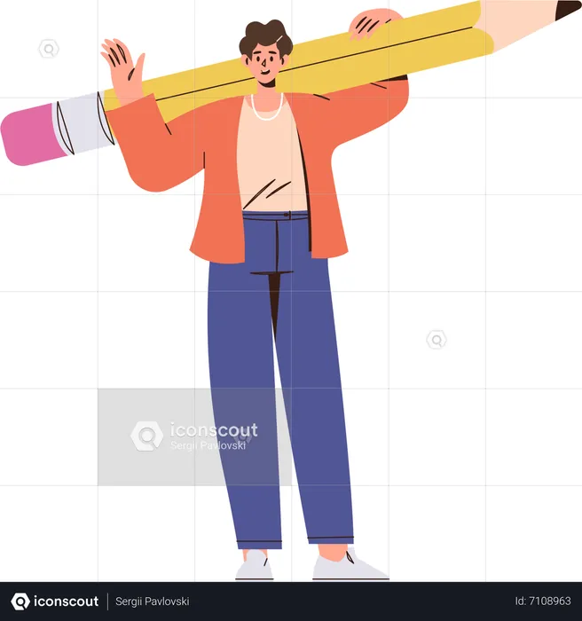 Creative young man holding pencil  Illustration