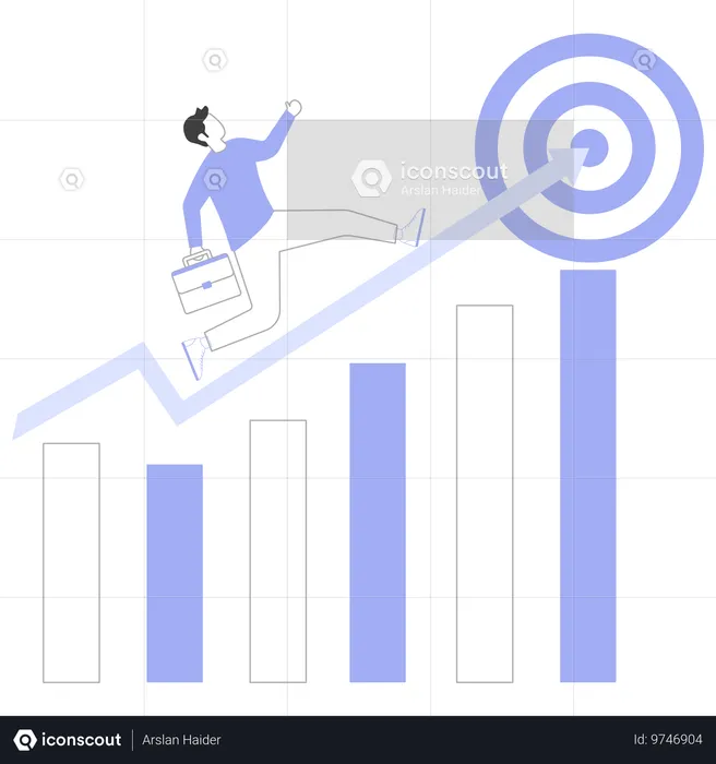 Crecimiento del mercado visualizado por el empresario  Ilustración