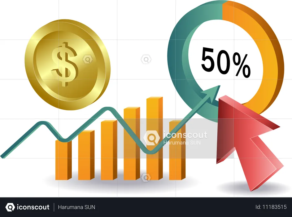 Crecimiento financiero con porcentaje  Ilustración