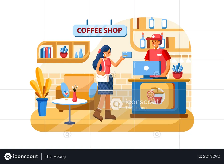 Credit card payment at Coffee shop  Illustration