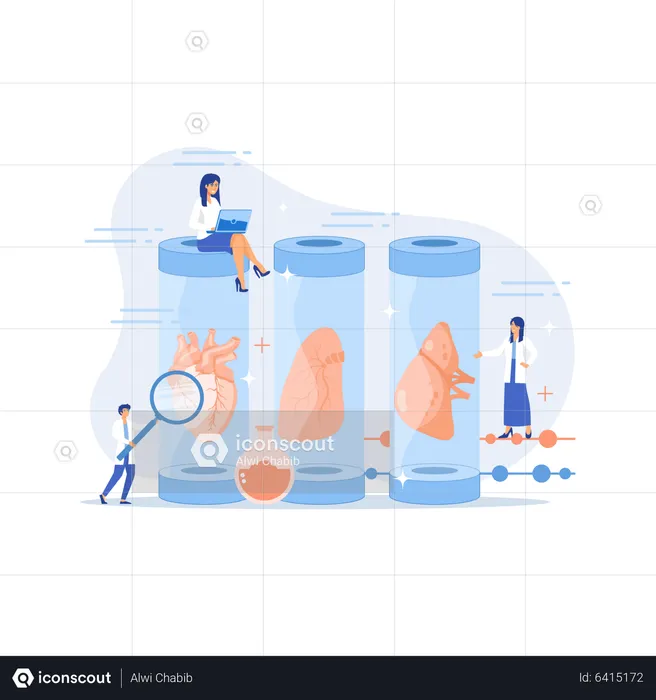 Cultivo de partes do corpo em laboratório de ciências  Ilustração