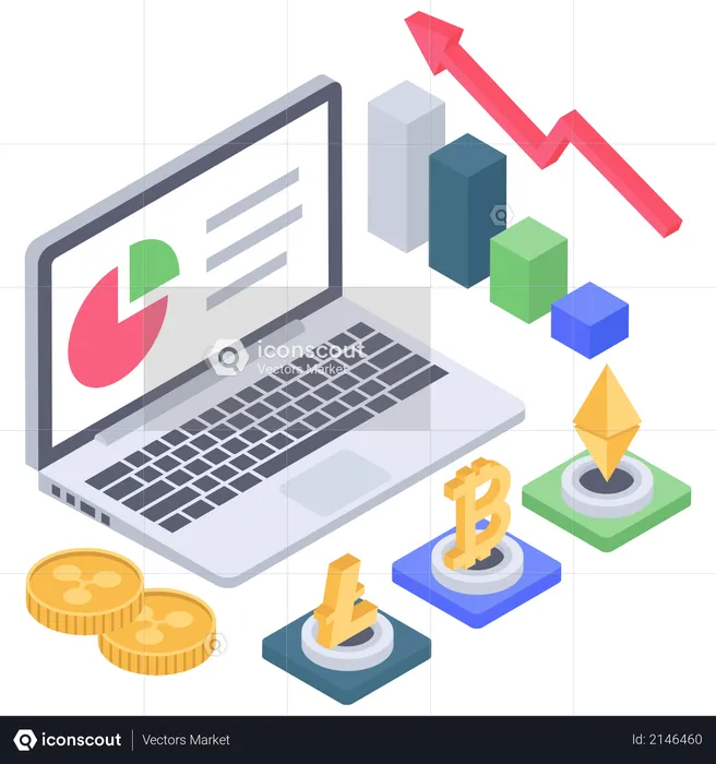 Crescimento do investimento no mercado de criptomoedas  Ilustração