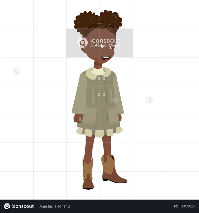 Menina afro-americana vestindo casaco e botas  Ilustração