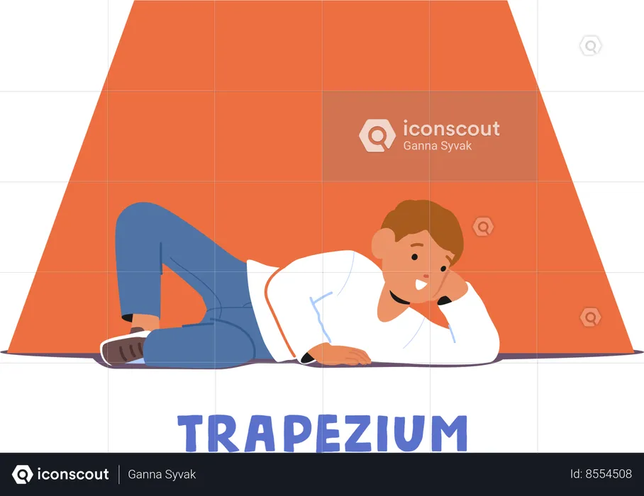 Criança curiosa explora o formato do trapézio  Ilustração