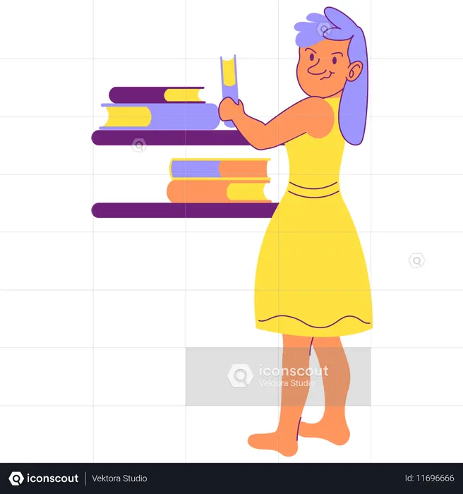 A criança escolheu um livro na estante  Ilustração