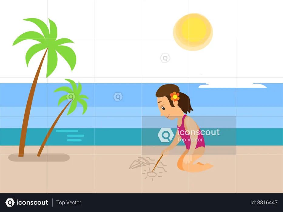 Criança está brincando na areia  Ilustração