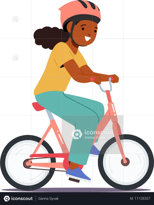 Criança feliz andando de bicicleta enquanto usa capacete  Ilustração