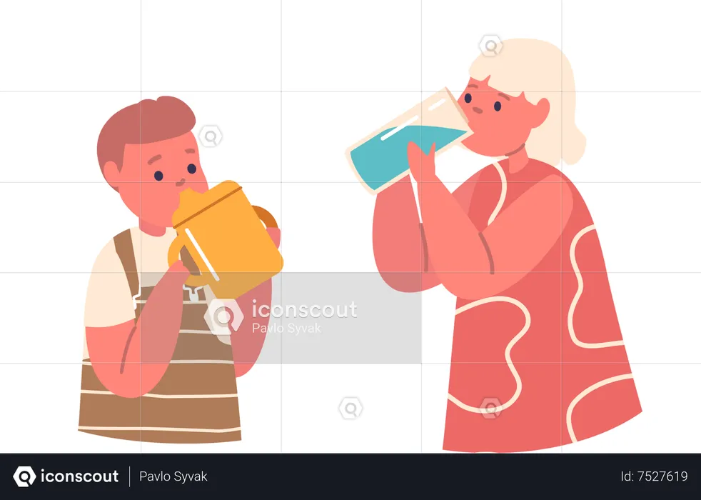 Crianças bebendo água limpa  Ilustração