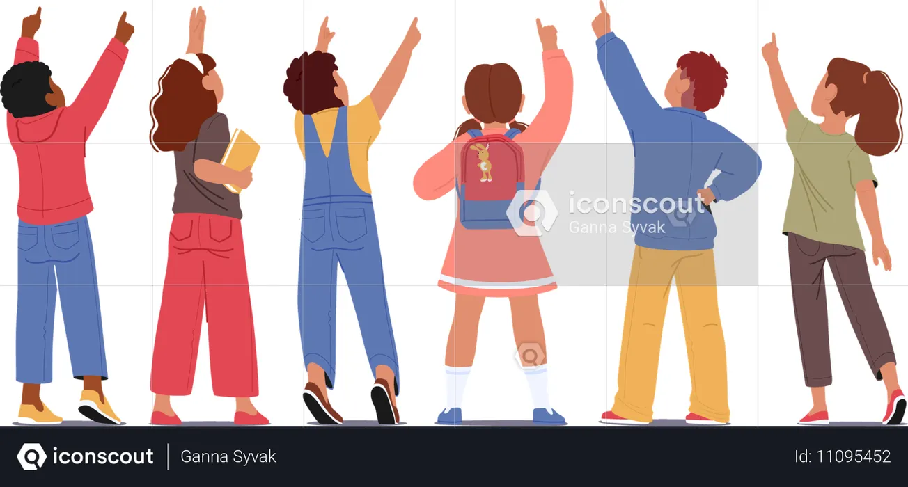 Crianças com os dedos estendidos para cima  Ilustração