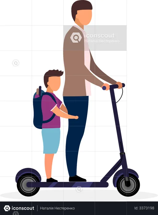 Alunos andando de scooter juntos  Ilustração