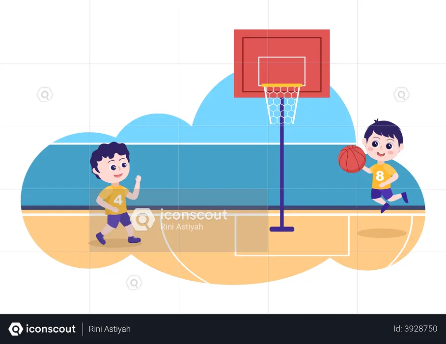 Crianças jogando basquete  Ilustração