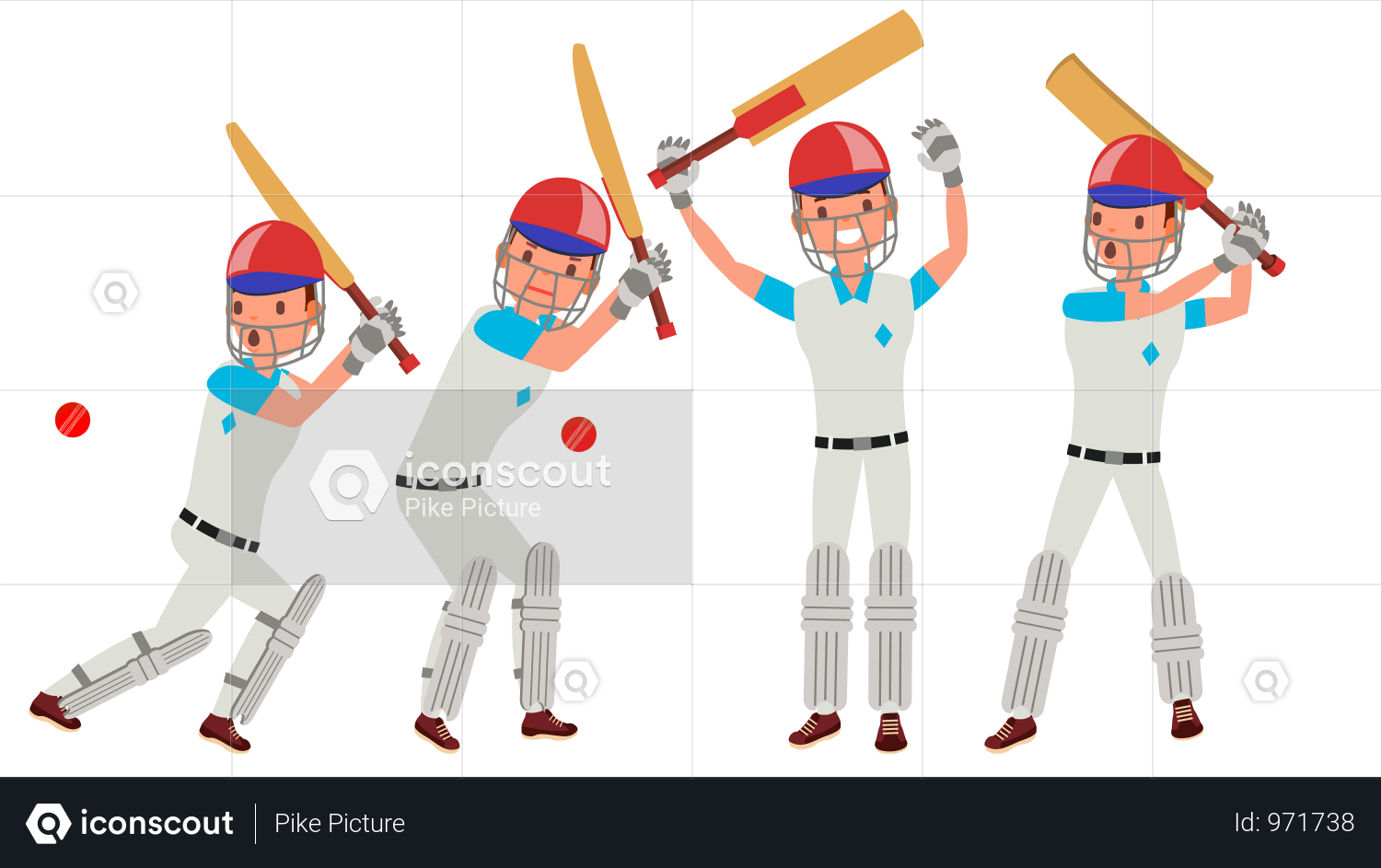 Premium Cricket Player Vector. In Action. Cricket Team Character. Poses